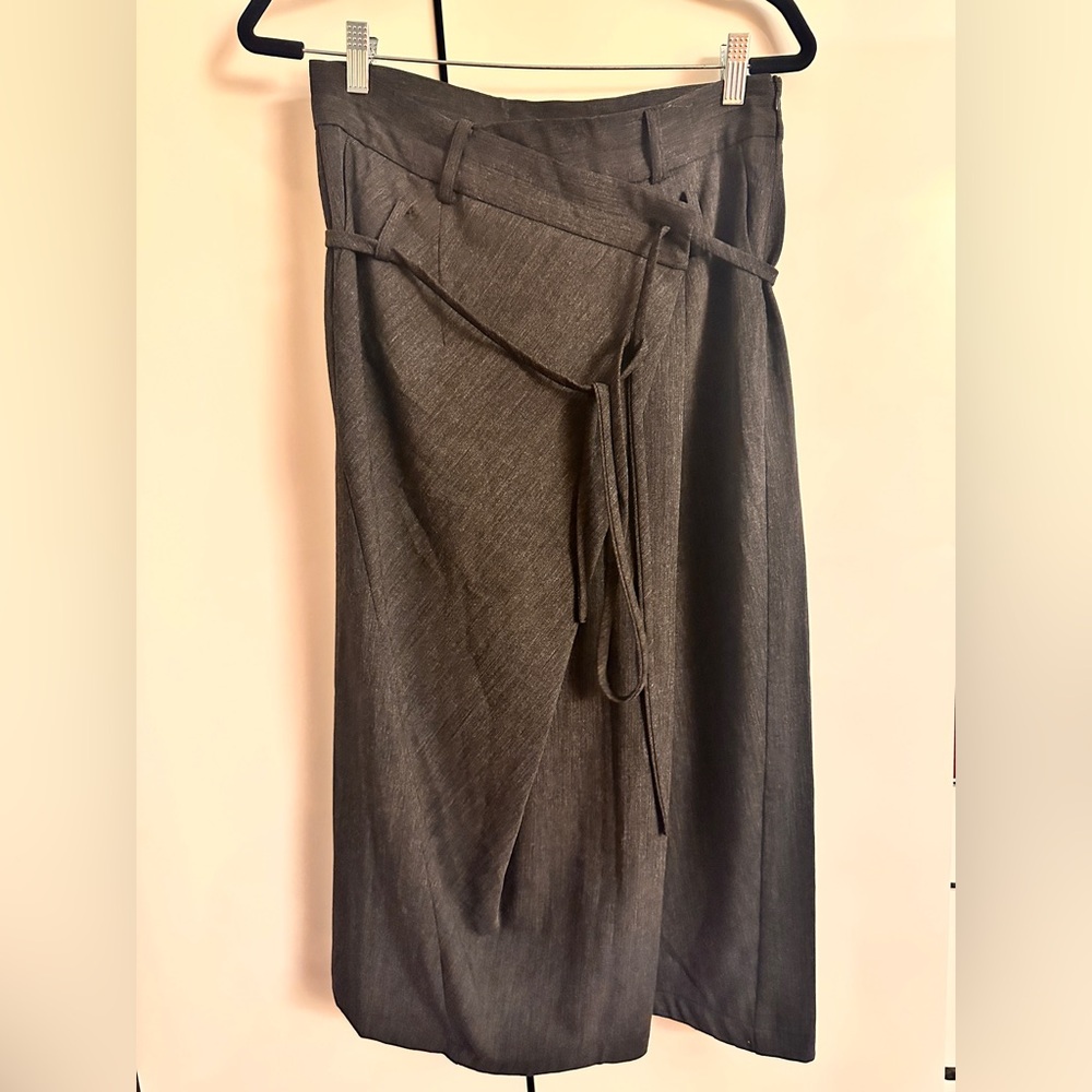 NEW Gray assymetric midi skirt with tie belt detail